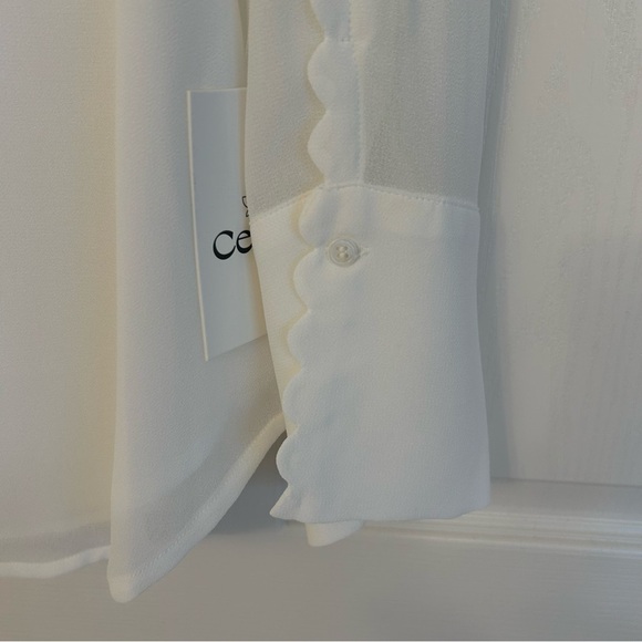 CeCe Women's Scalloped-Trim Collared Long-Sleeve Blouse in New Ivory Size S - Picture 6 of 9